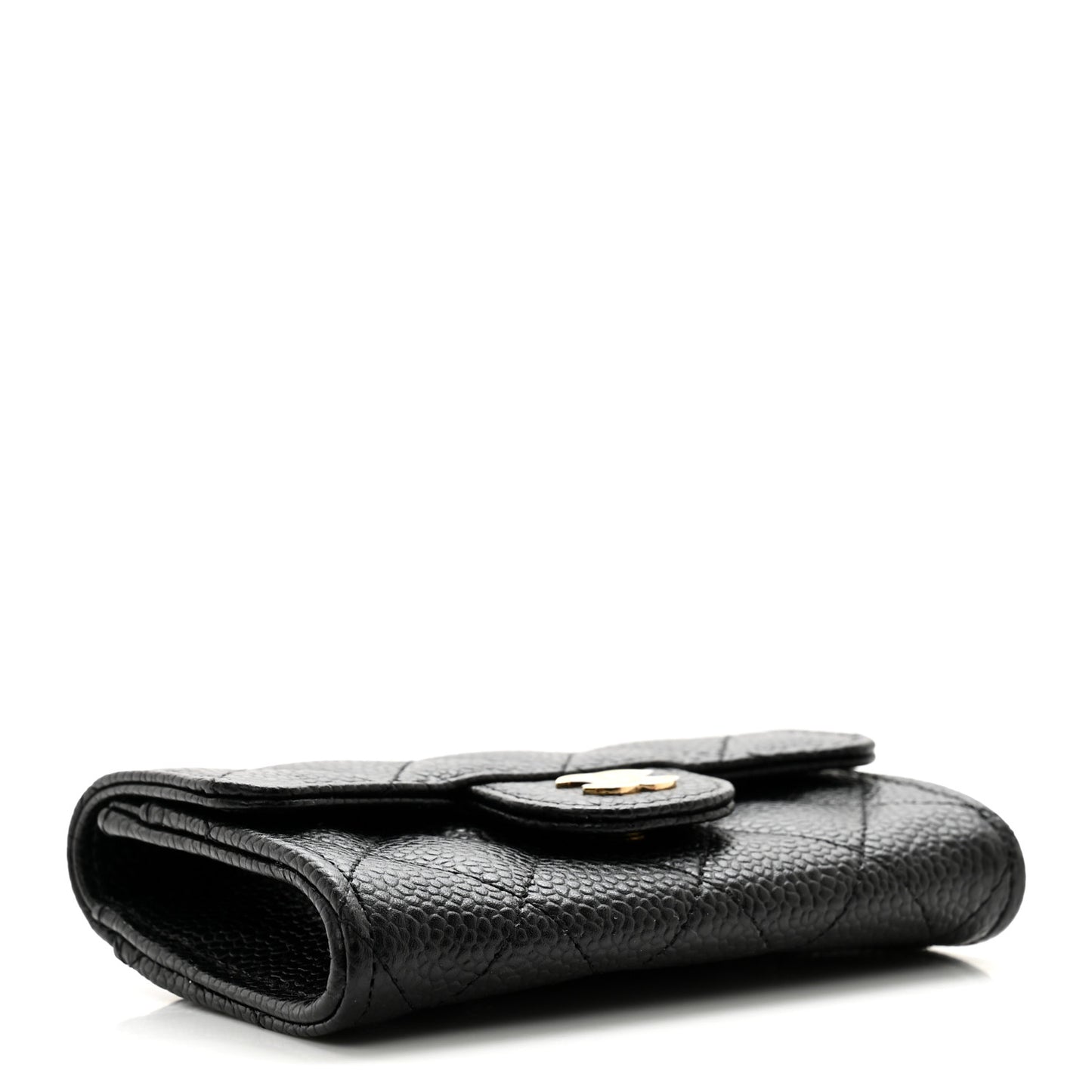 Caviar Quilted Flap Card Holder Wallet Black