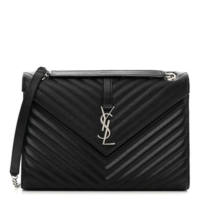 Saint Laurent Grain De Poudre Matelasse Chevron Large Monogram Satchel Black 1 of 10