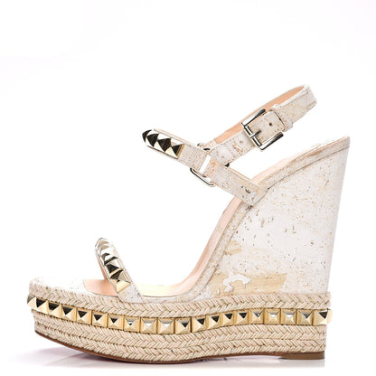 Christian Louboutin Cork Cataclou 140 Wedge Sandals 40 Off White 1 of 7