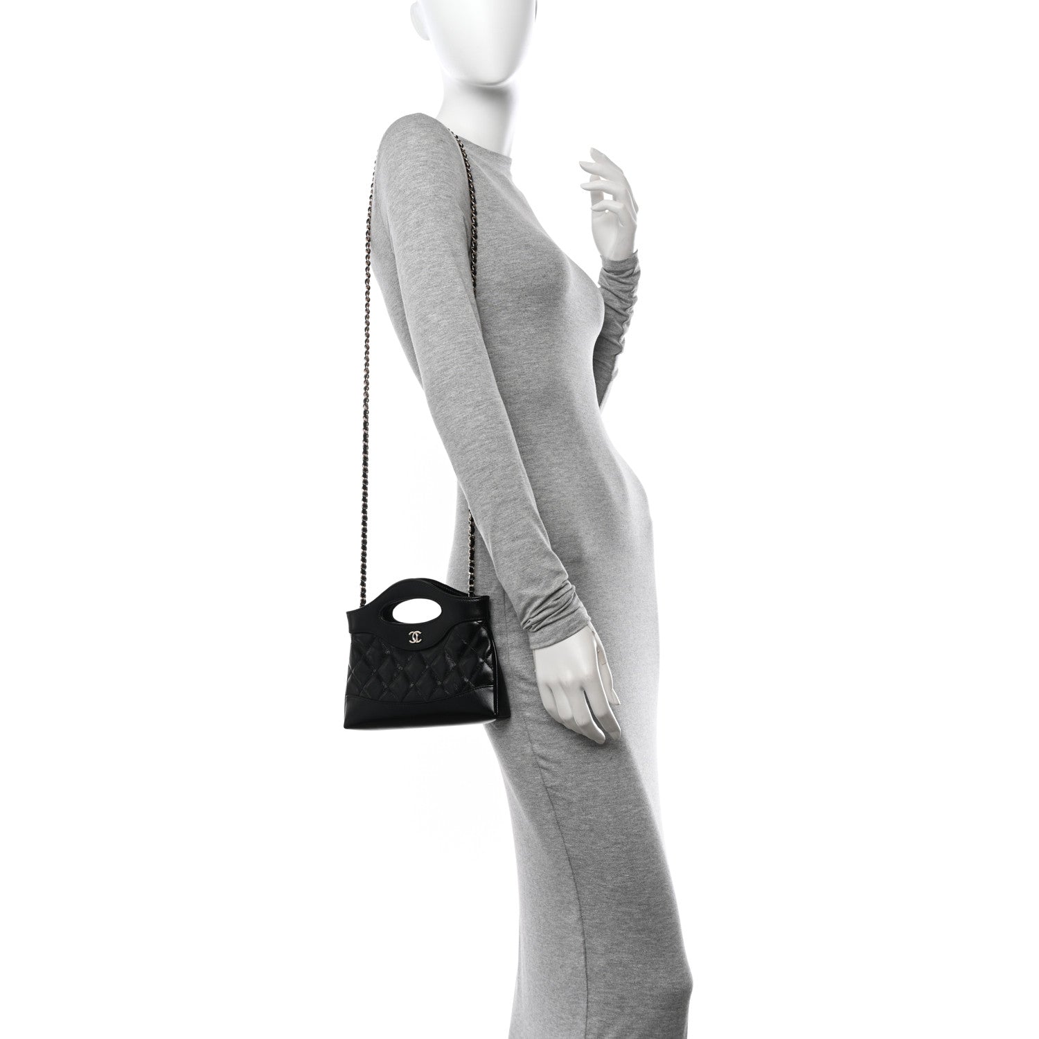 Chanel Shiny Crumpled Calfskin Quilted Nano 31 Shopping Bag Black 2 of 11