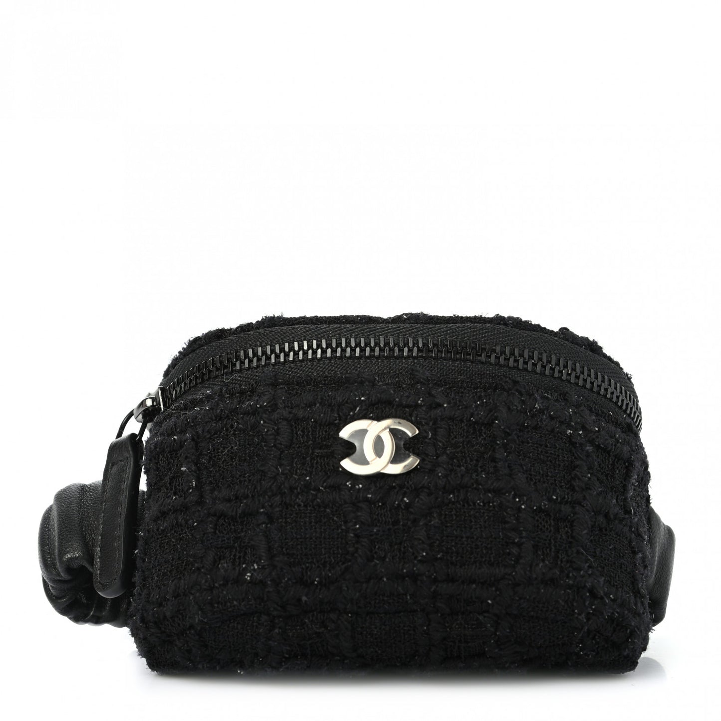 Tweed Lambskin Quilted Arm Coin Purse Black