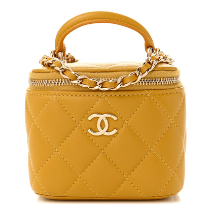 Chanel Lambskin Quilted Top Handle Mini Vanity Case With Chain Yellow 1 of 10