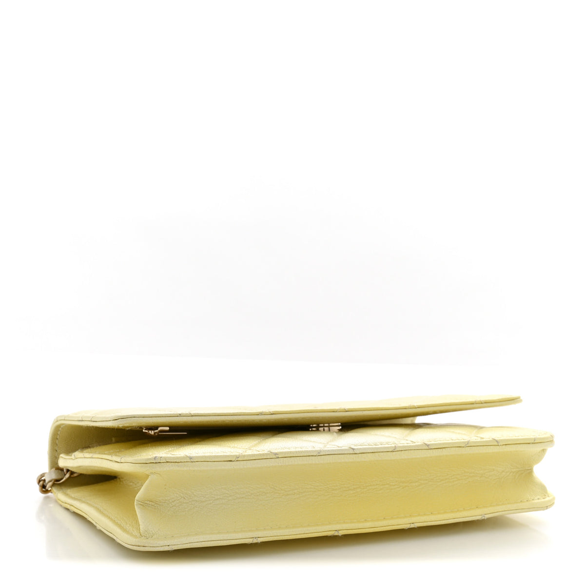 Chanel Iridescent Goatskin Quilted Wallet on Chain WOC Light Yellow 4 of 11