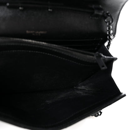 Saint Laurent Grain De Poudre Matelasse Chevron Monogram Monochrome Chain Wallet Black 5 of 12