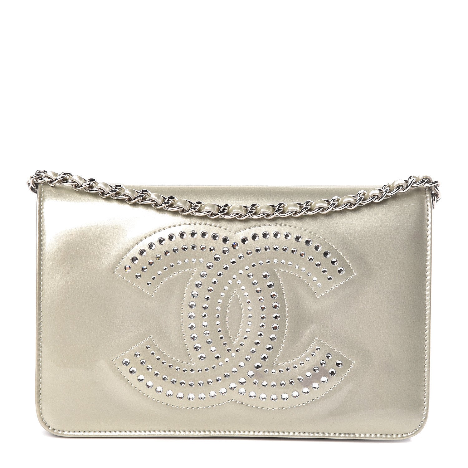 Chanel Patent Strass Wallet On Chain WOC Silver 1 of 12