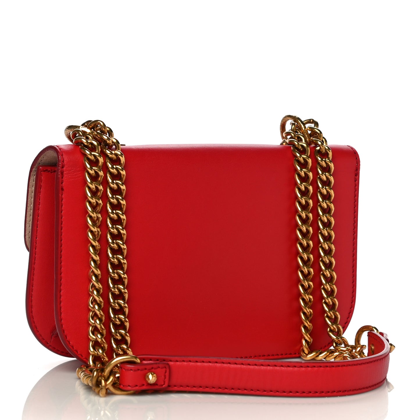 Calfskin Small Insignia Chain Flap Red