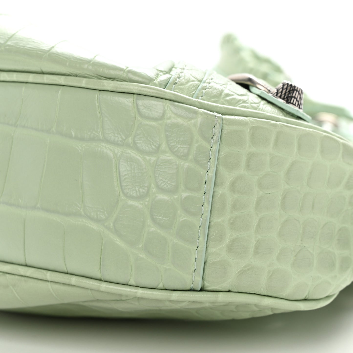 Extra Supple Calfskin Crocodile Embossed Le Cagole Shoulder Bag XS Light Green