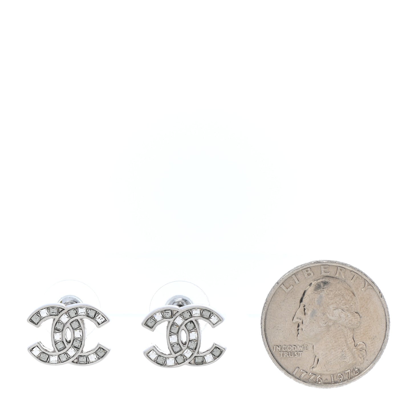 Baguette Crystal CC Earrings Silver Grey