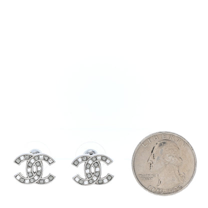 Chanel Baguette Crystal CC Earrings Silver Grey 2 of 5