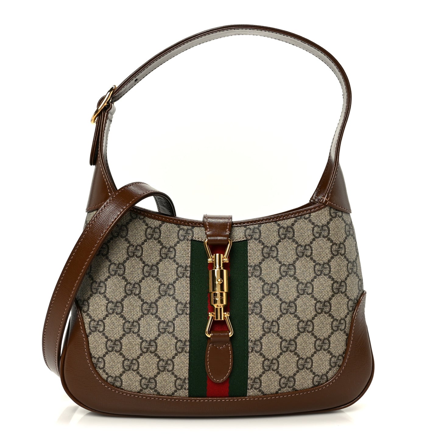 GG Supreme Monogram Azalea Calfskin Web Small Jackie 1961 Hobo Beige Ebony Brown Sugar