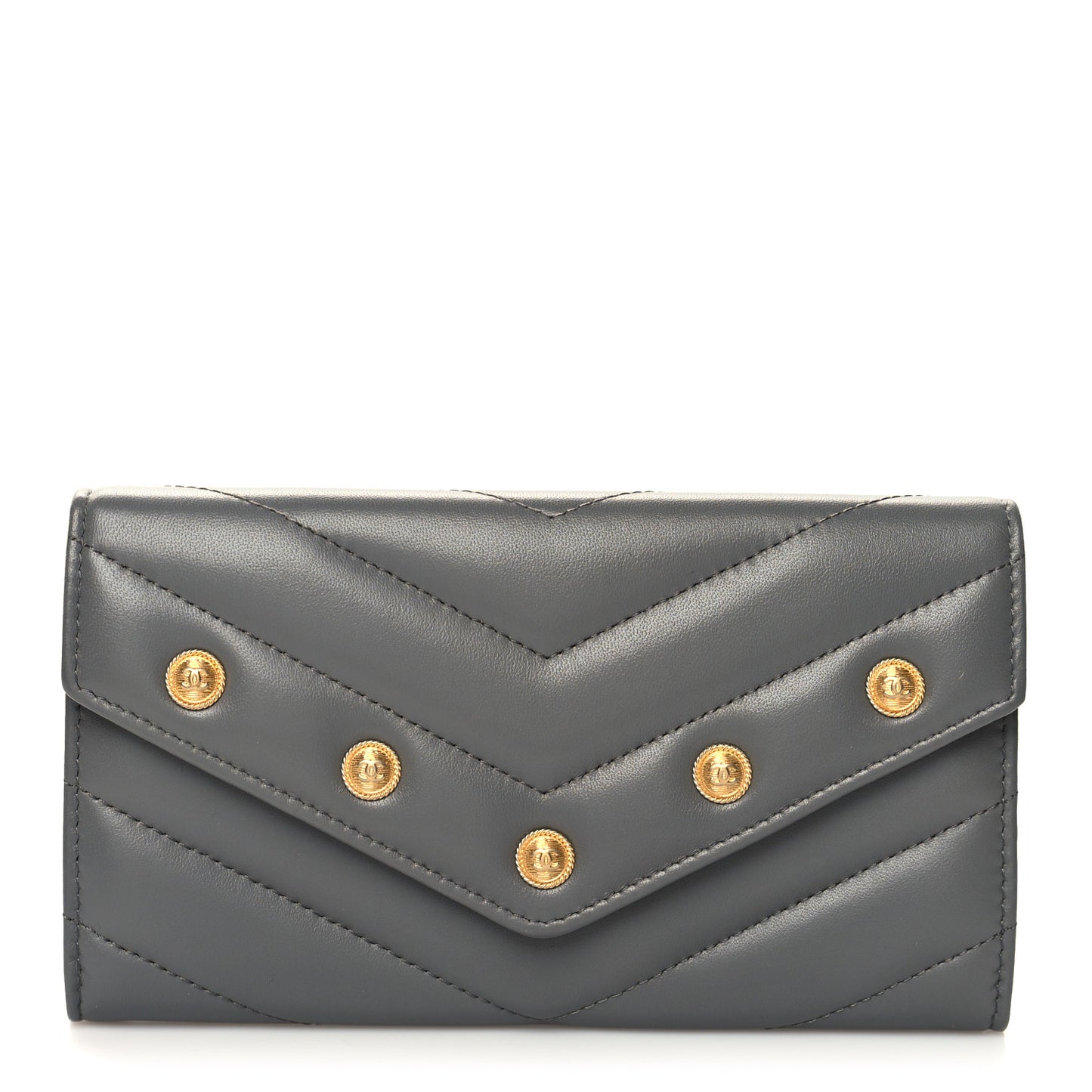 Lambskin Chevron Quilted Medallion Gusset Wallet Grey