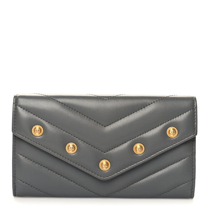 Chanel Lambskin Chevron Quilted Medallion Gusset Wallet Grey 1 of 9