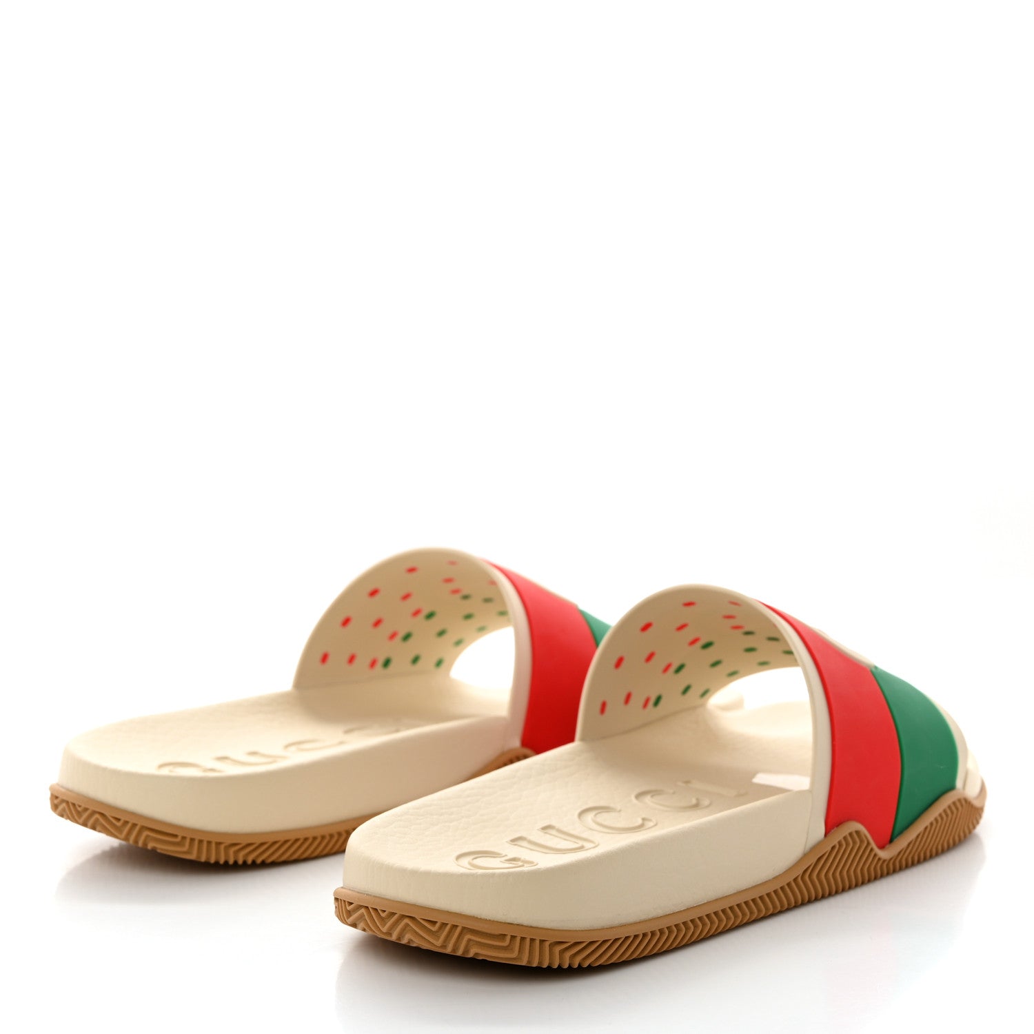 Gucci Rubber Web Womens Interlocking G Slide Sandals 41 Mystic White Green Red 4 of 9