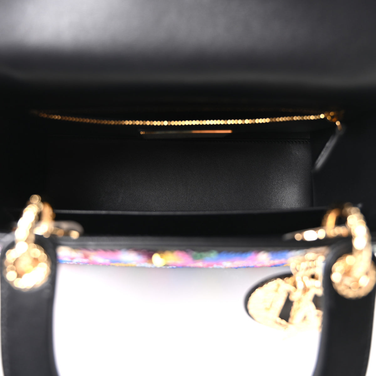 X OLGA TITUS Lambskin Sequin Beaded Medium Lady Dior Art Black Multicolor