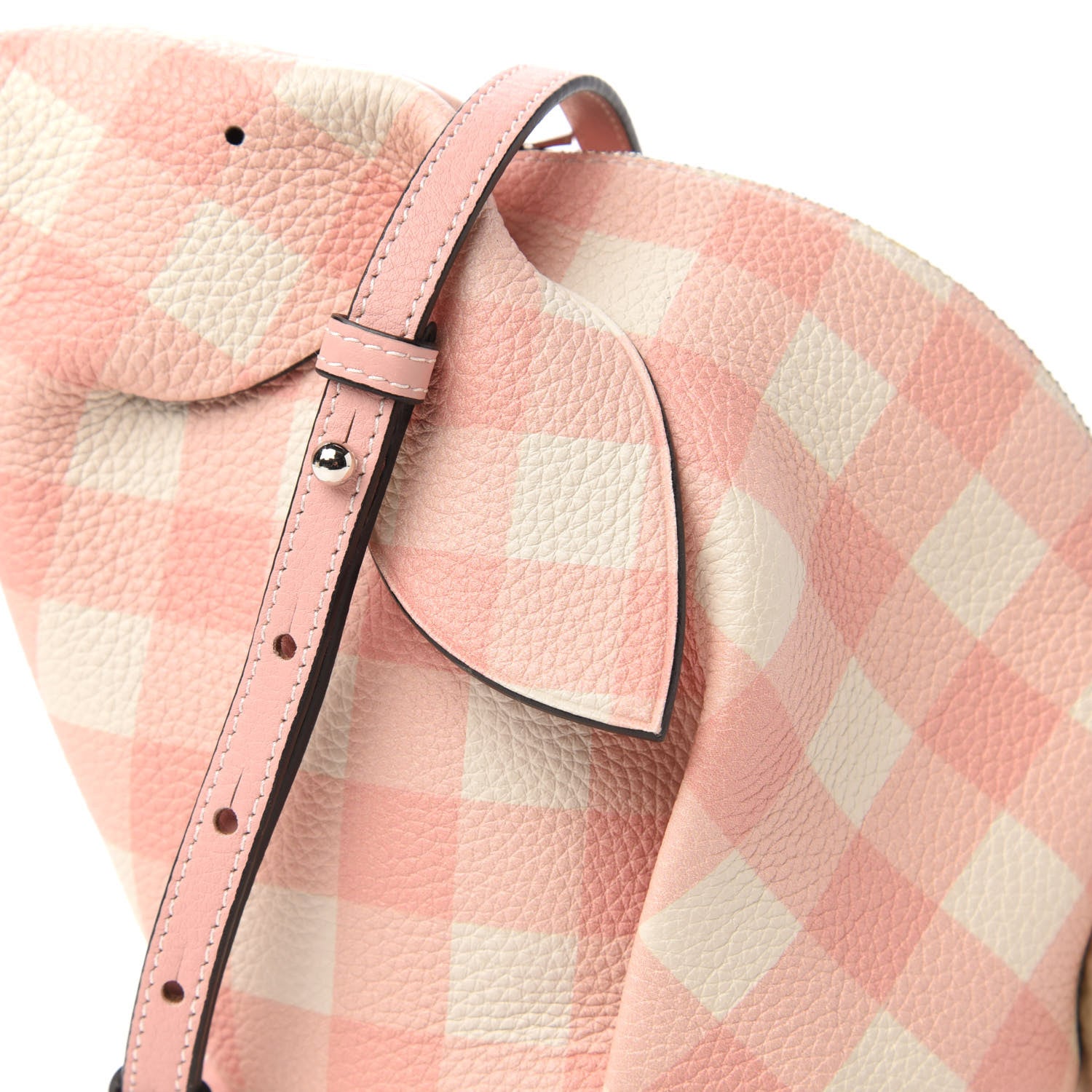 Loewe Calfskin Shearling Gingham Mini Bunny Crossbody Bag Pink 9 of 10