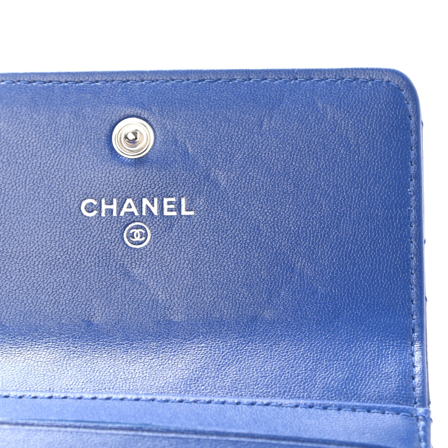 Chanel Calfskin Stitched Fancy CC Compact Flap Wallet Blue 10 of 12