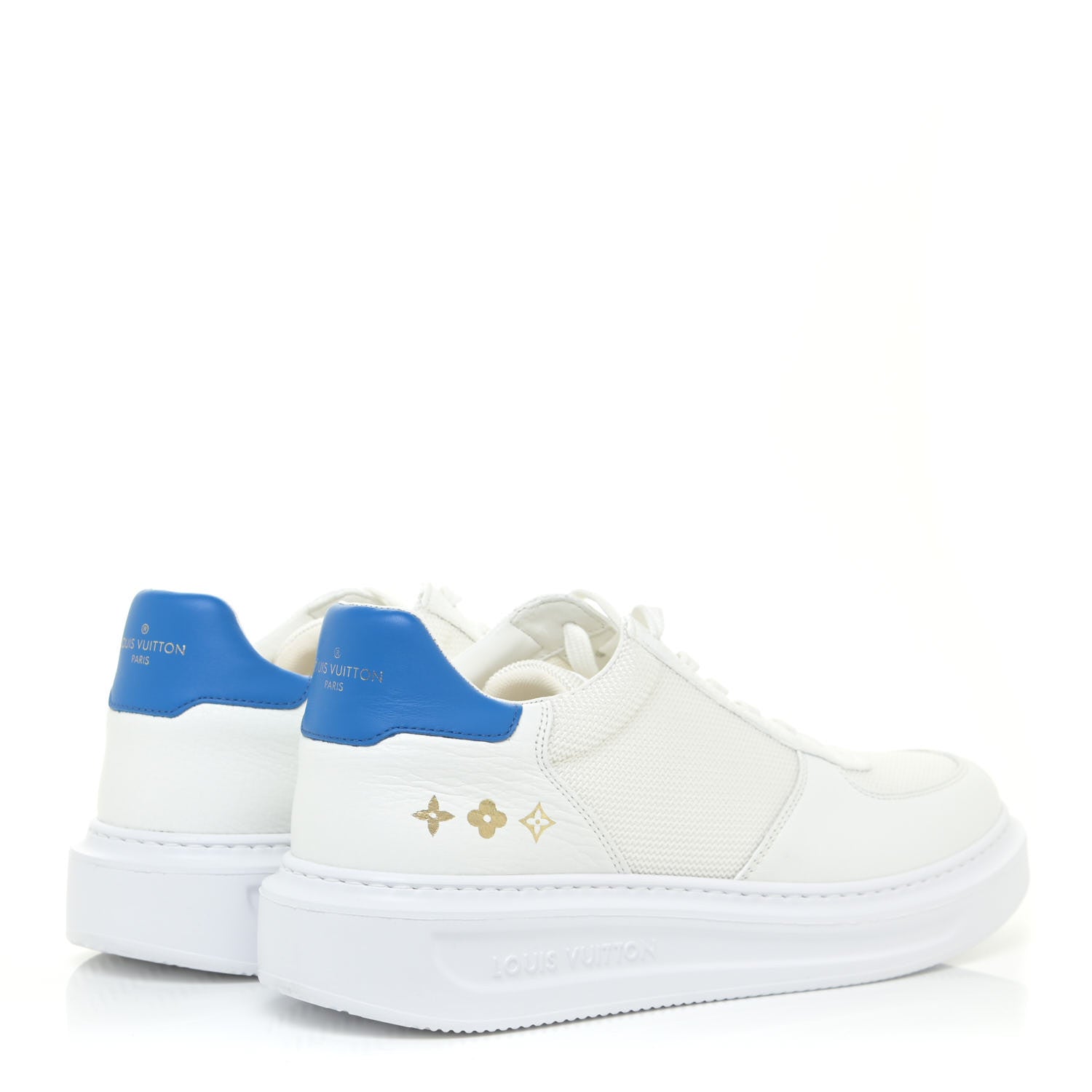 Louis Vuitton Calfskin Mongram Beverly Hills Sneakers 7.5 White Blue 5 of 12