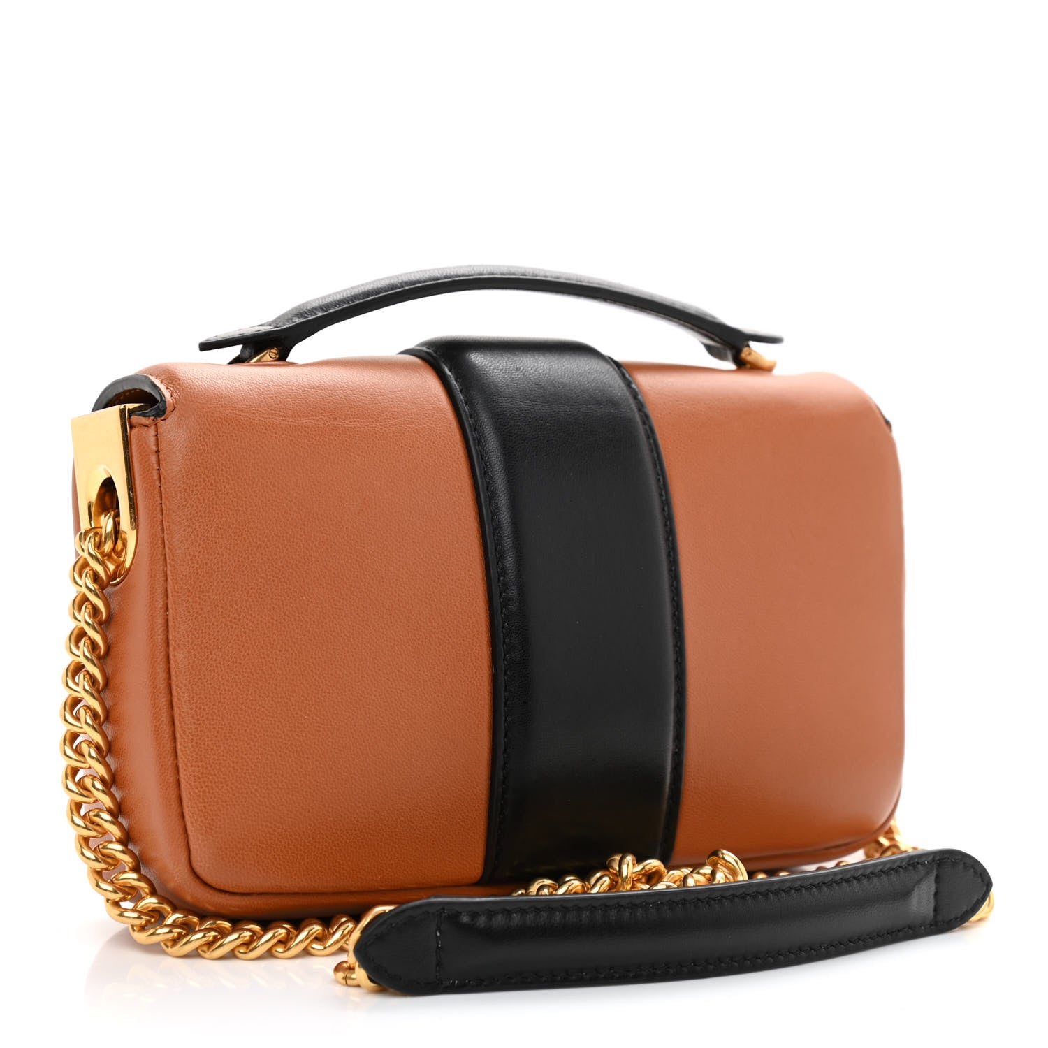 Fendi Nappa Apolo Bi-Color Mini Chain Baguette Brandy Black 3 of 8