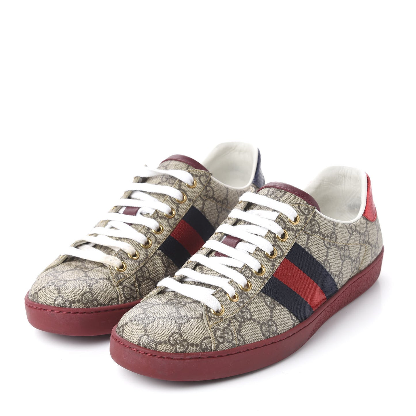 GG Supreme Monogram Ayers Mens New Ace Low-Top Sneaker 7 Beige Red