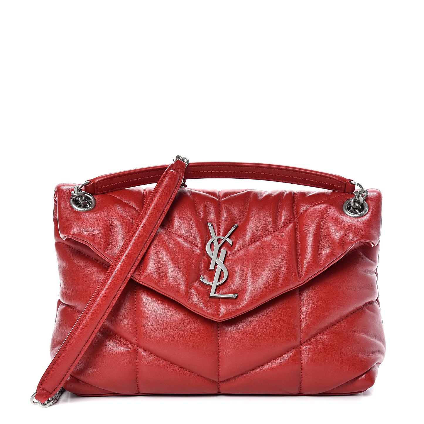 Lambskin Quilted Small Loulou Puffer Monogram Chain Satchel Red