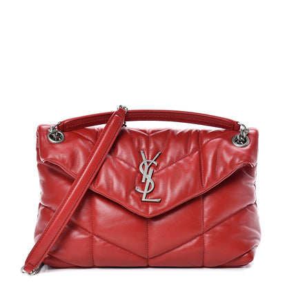 Saint Laurent Lambskin Quilted Small Loulou Puffer Monogram Chain Satchel Red 1 of 9