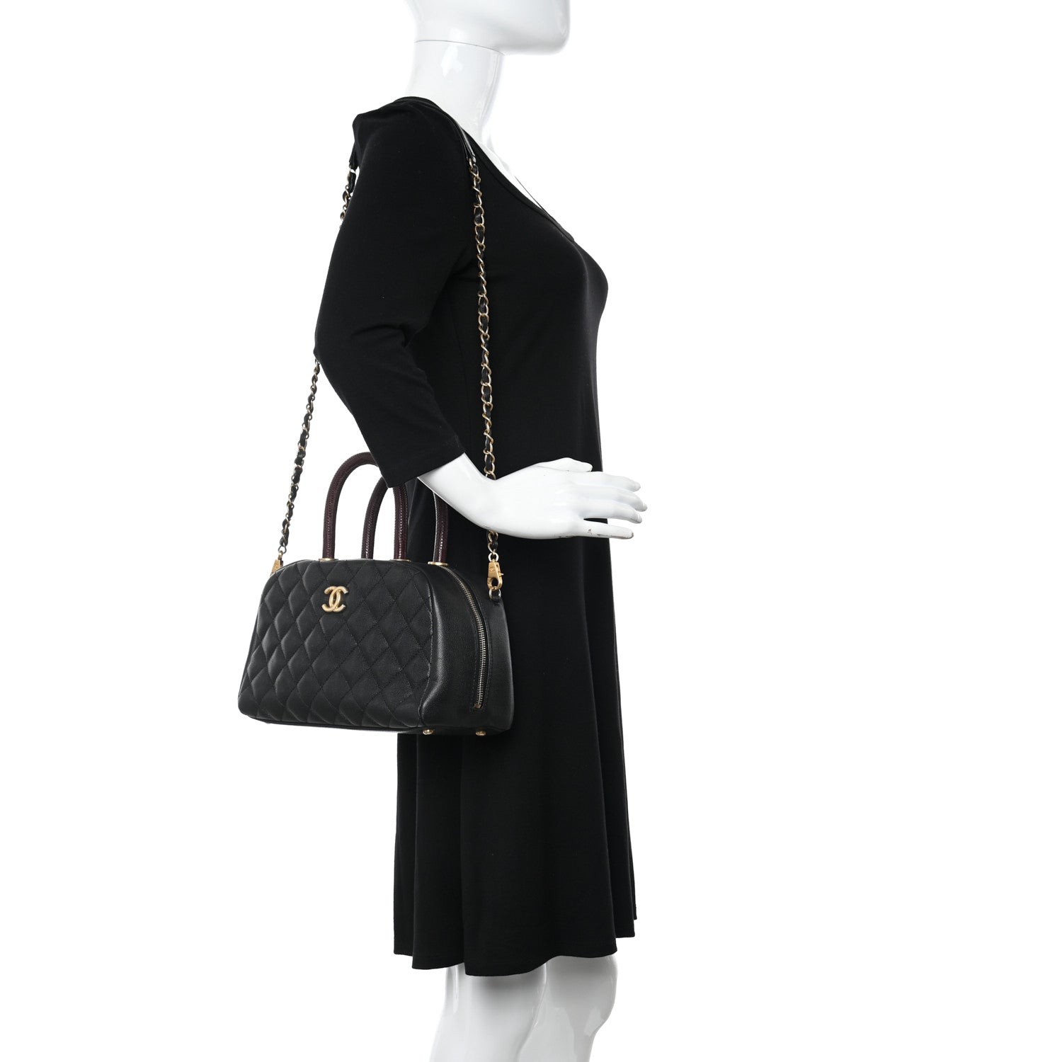 Chanel Caviar Lizard Quilted Coco Handle Bowler Black 2 of 12