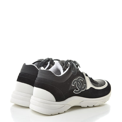 Chanel Fabric Calfskin Suede CC Womens Sneakers 38 Black 4 of 10