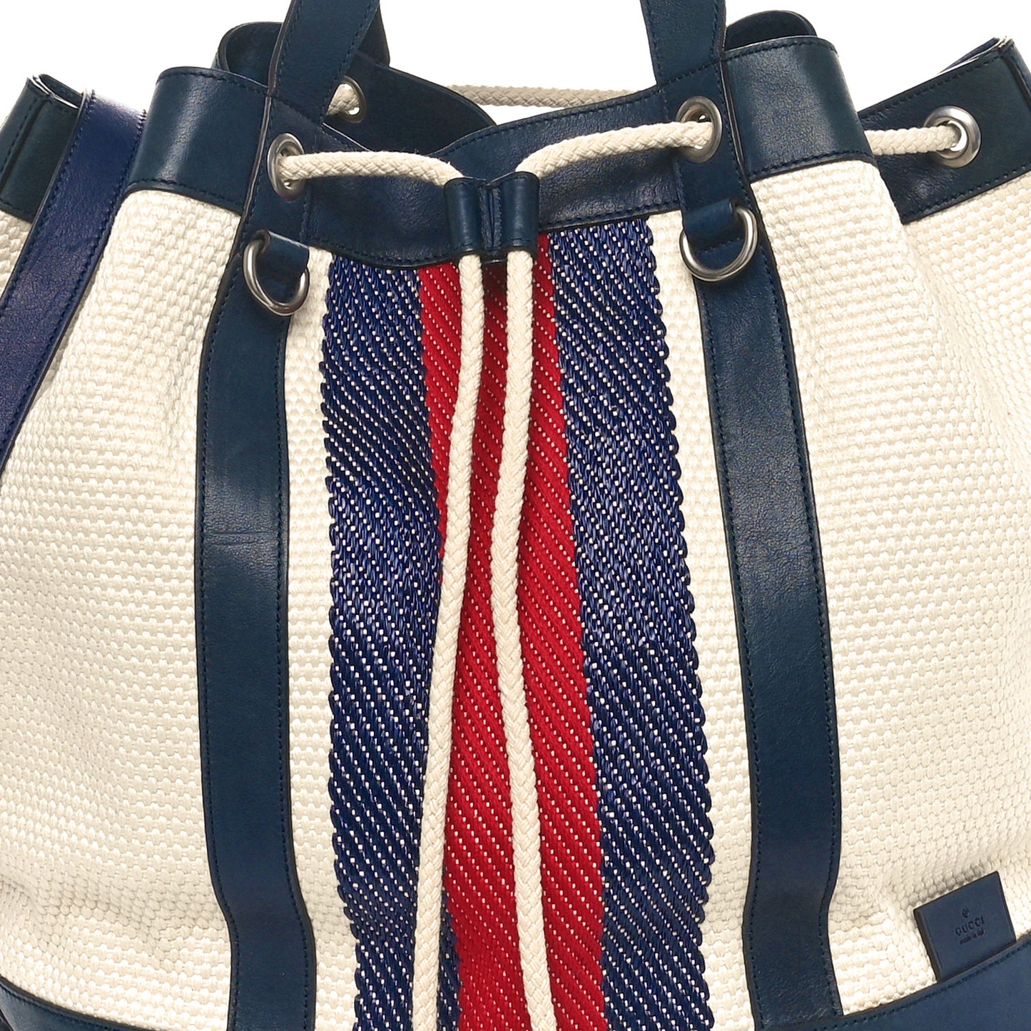Canvas Web Bucket Bag White Navy