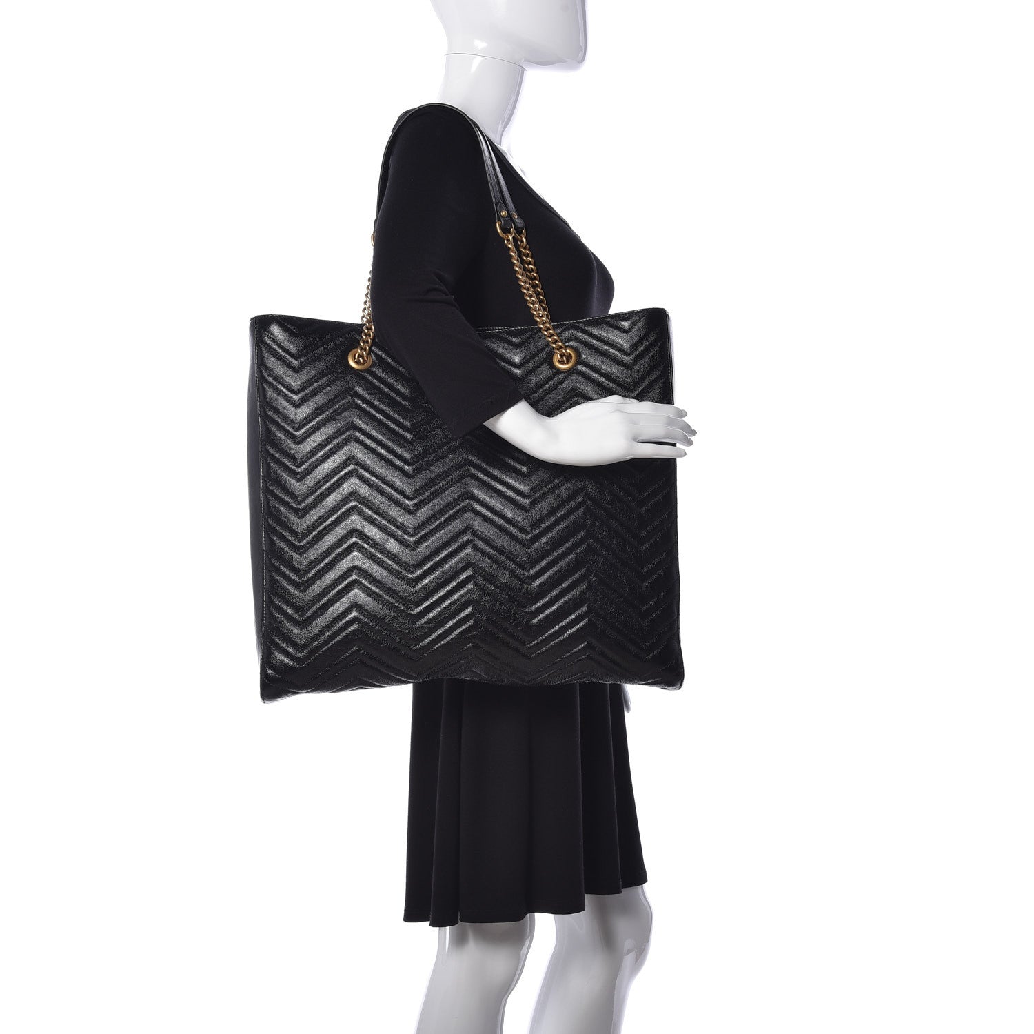 Gucci Azalea Calfskin Matelasse Large GG Marmont Slim Tote Black 2 of 9