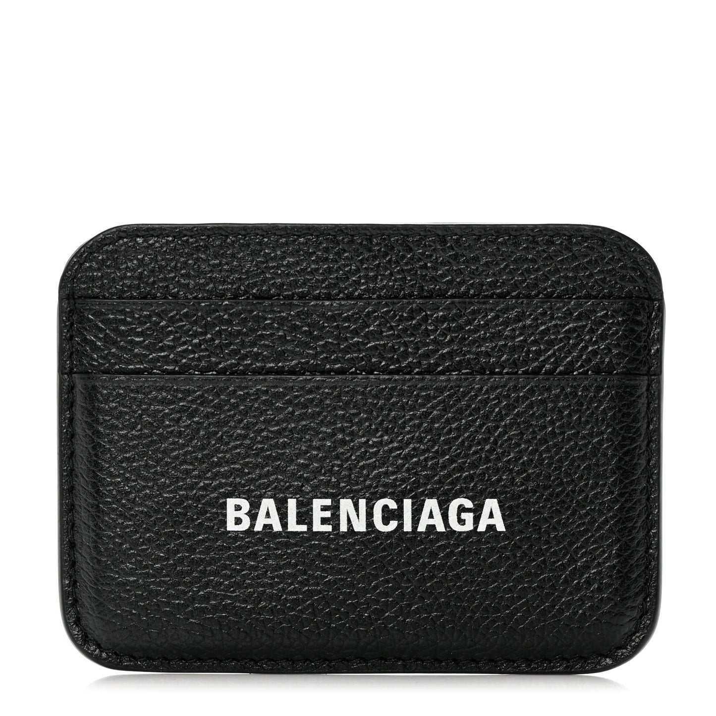 Grained Calfskin Logo Cash Rounded Card Holder Black White