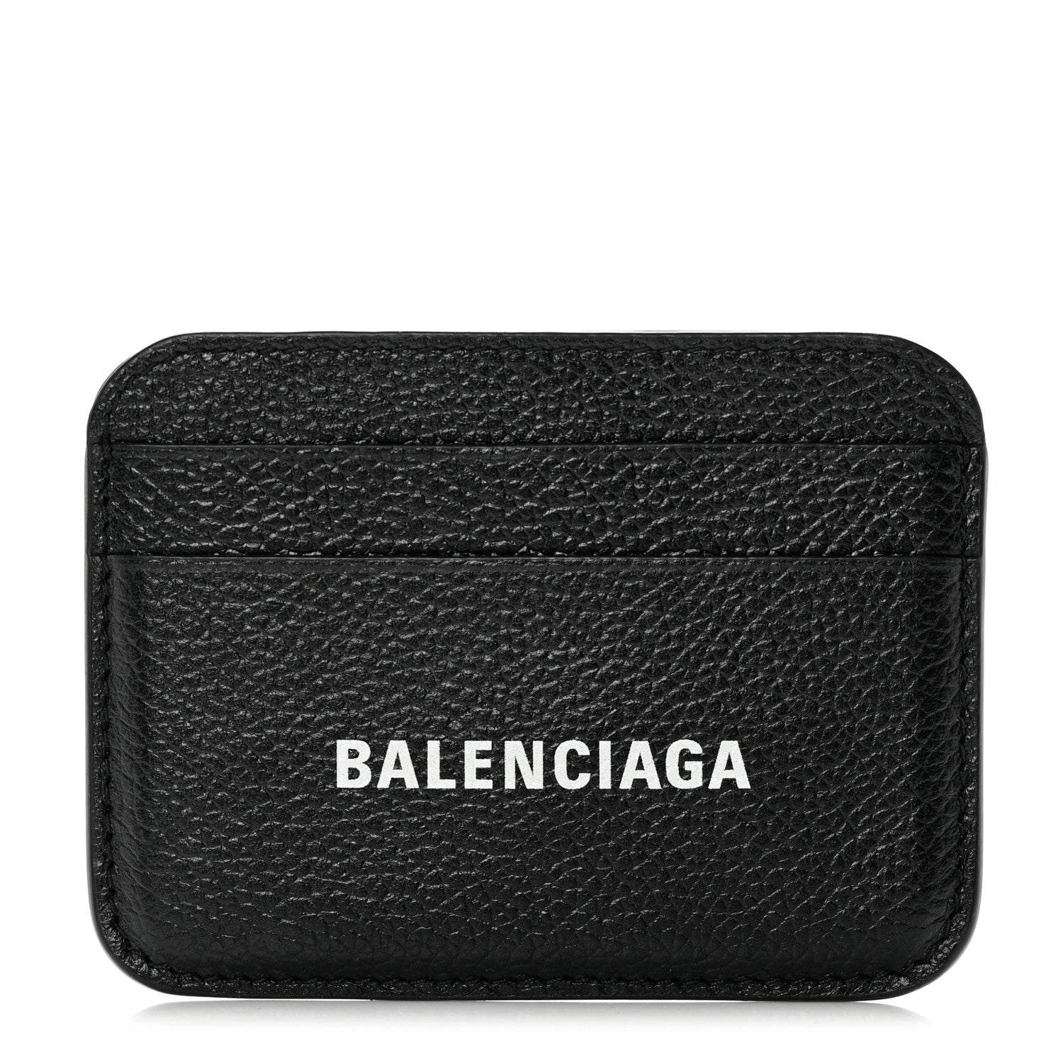 Balenciaga Grained Calfskin Logo Cash Rounded Card Holder Black White 1 of 9