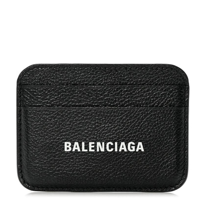 Balenciaga Grained Calfskin Logo Cash Rounded Card Holder Black White 1 of 9