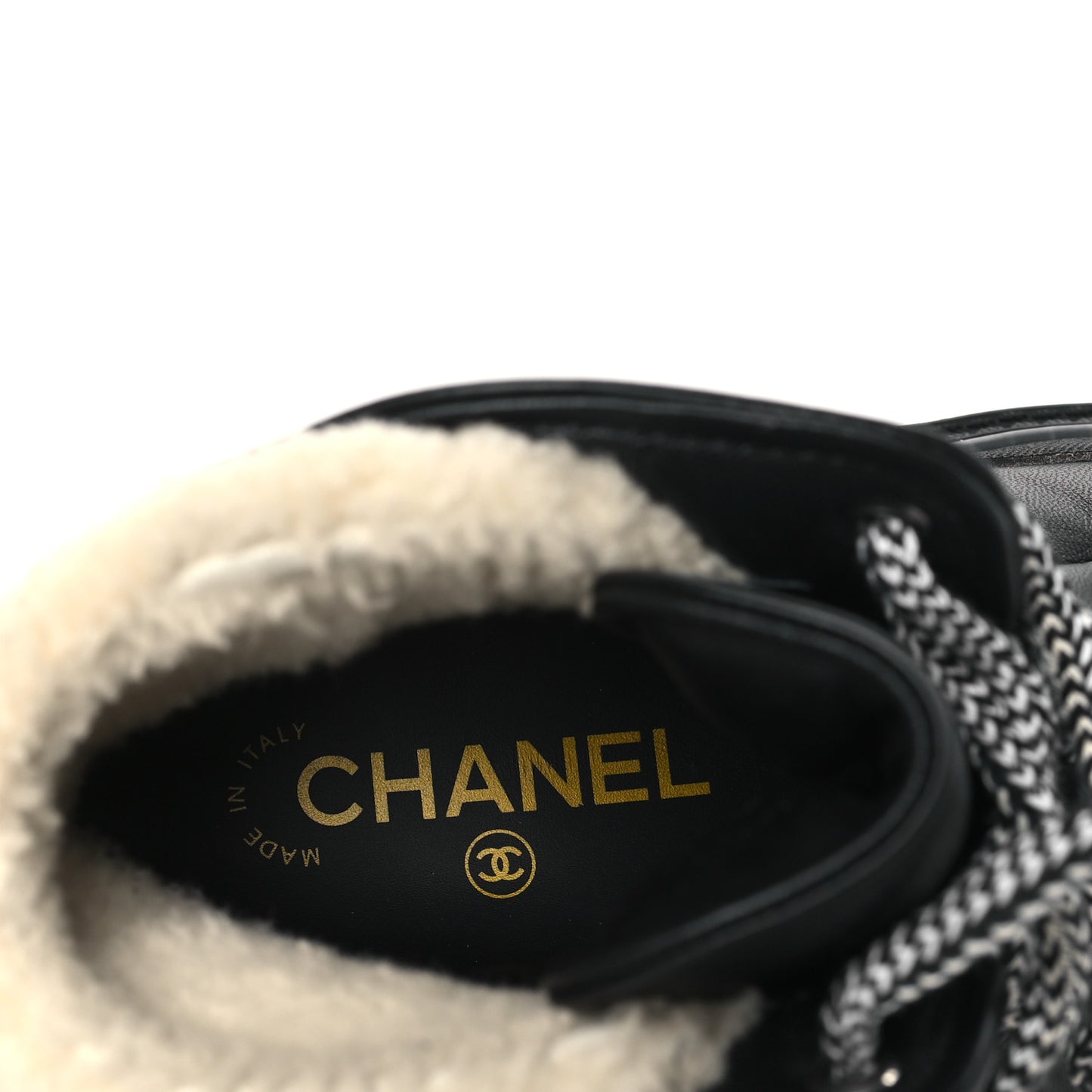 Lambskin Shearling Suede CC High Lace Up Boots 38 Black