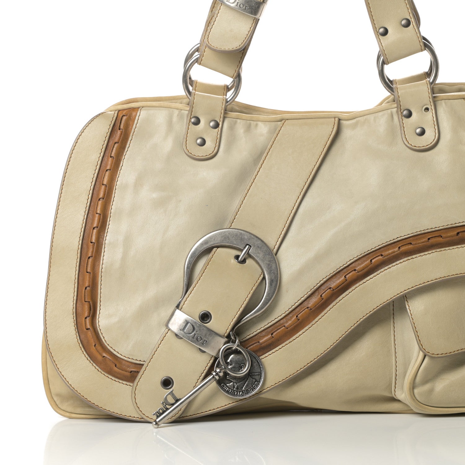 Christian Dior Calfskin Medium Gaucho Double Saddle Bag Ivory 8 of 17