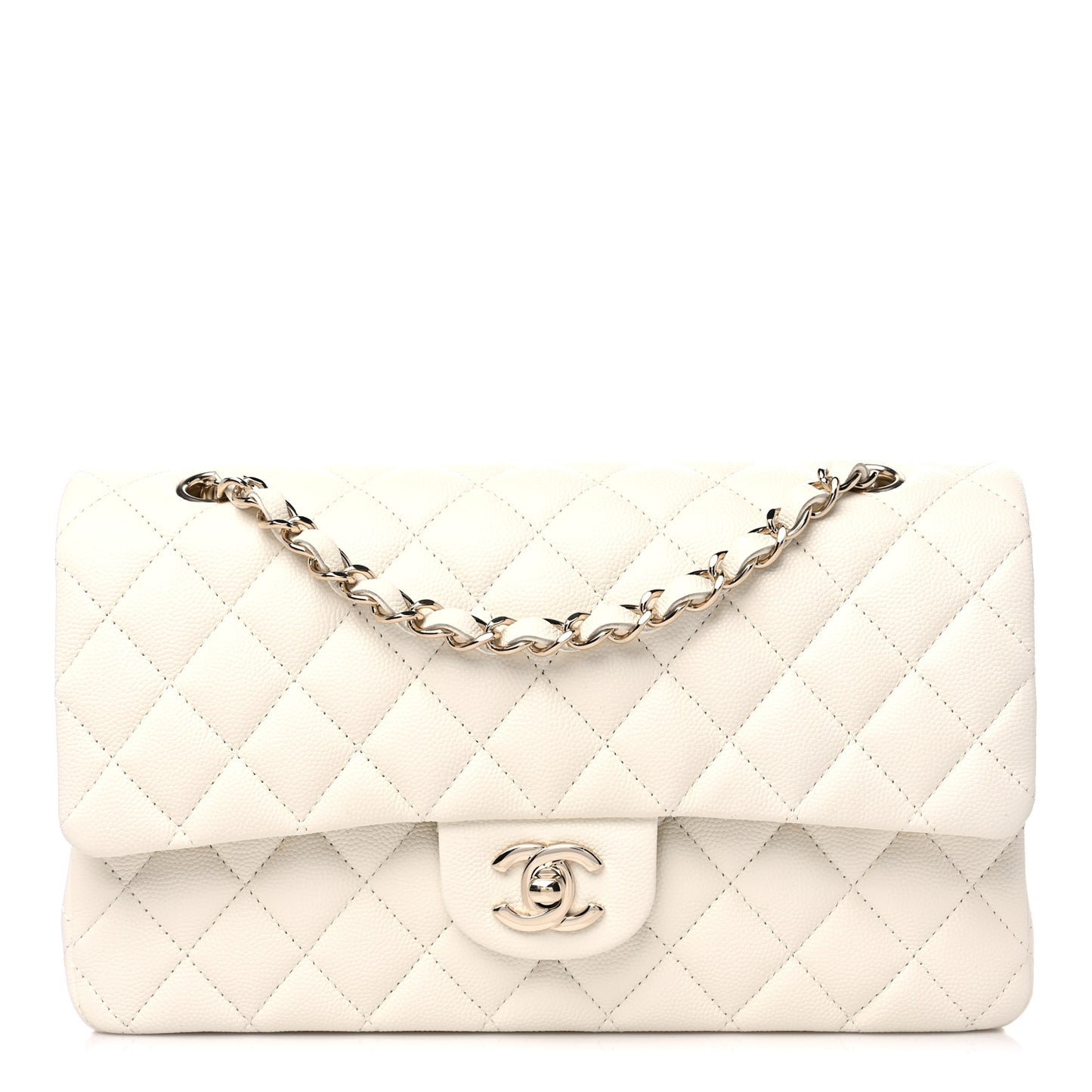 Caviar Quilted Medium Double Flap White