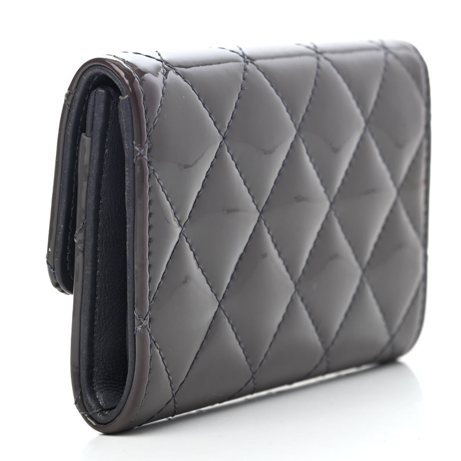 Chanel Patent Quilted Flap Card Holder Dark Grey 2 of 4