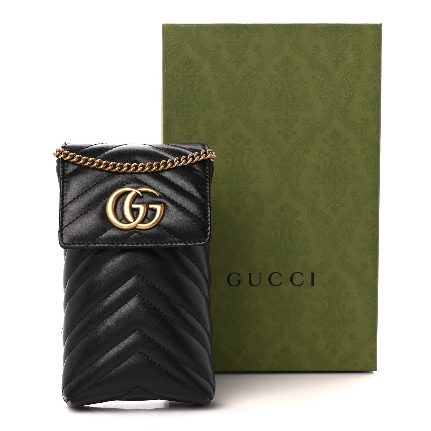Calfskin Matelasse Mini GG Marmont Crossbody Bag Black