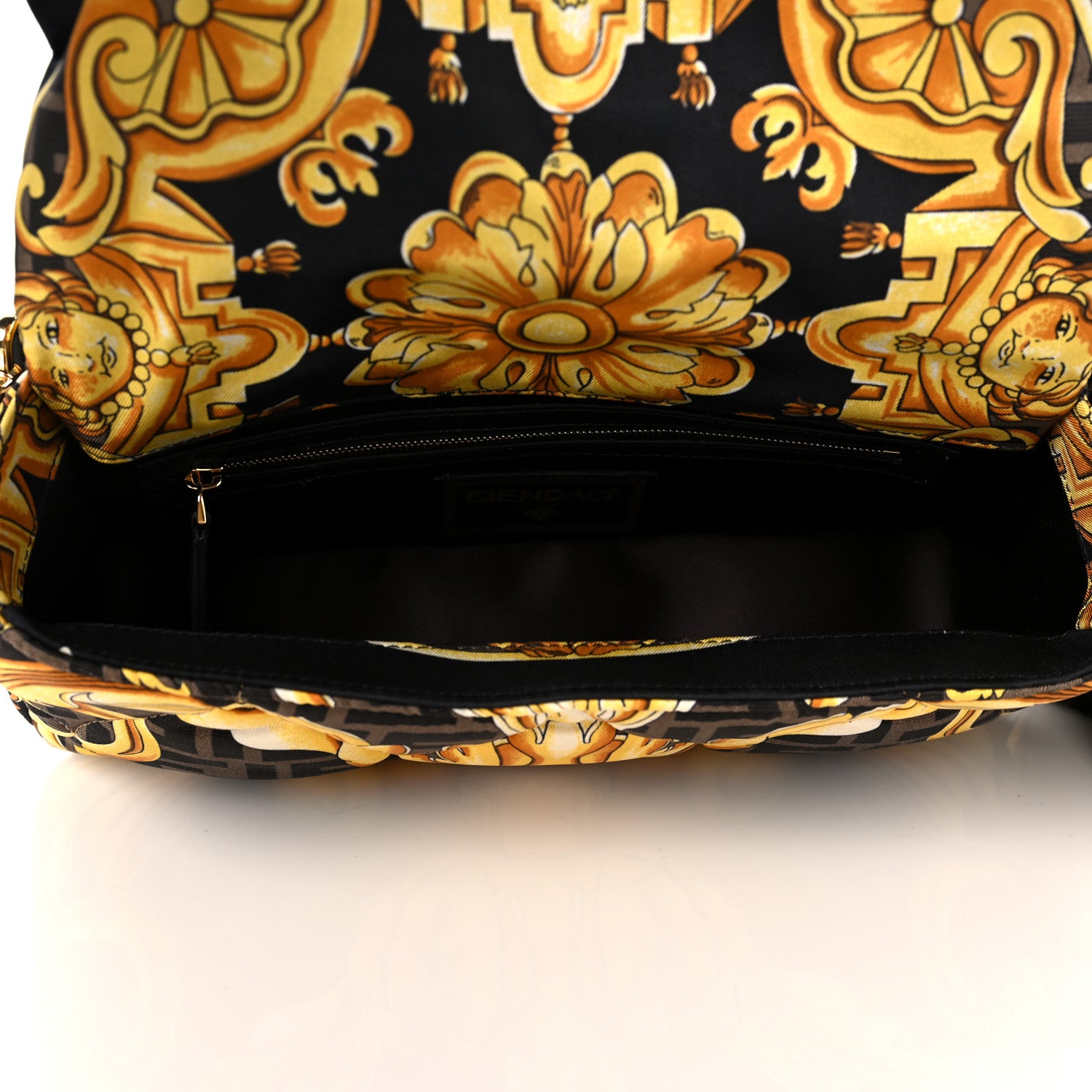 Fendi X VERSACE Silk Fendace FF Baroque Quilted Scarf Baguette Black Gold 5 of 8