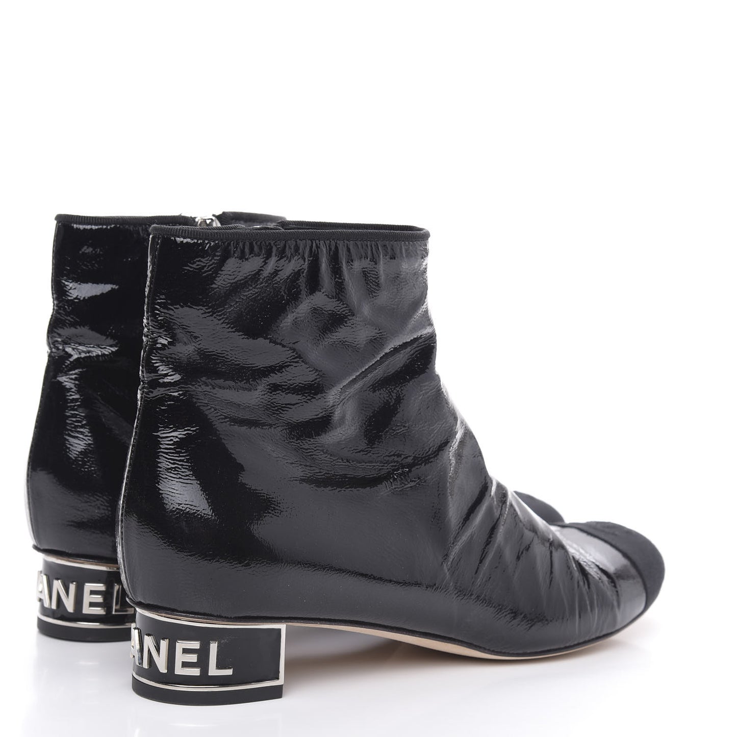 Patent Goatskin Grosgain Cap Toe Short Ankle Boots 41 Black