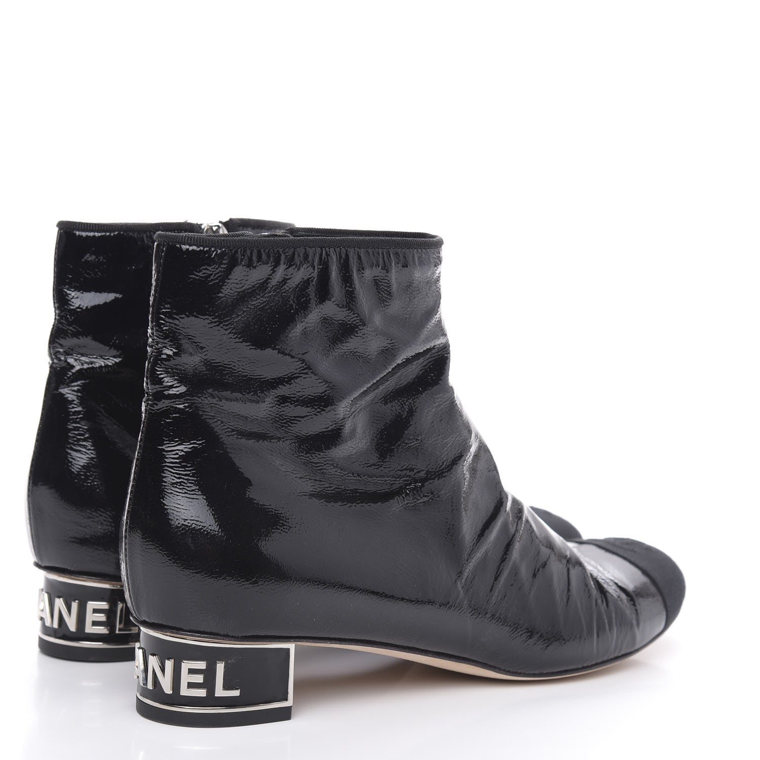 Chanel Patent Goatskin Grosgain Cap Toe Short Ankle Boots 41 Black 4 of 7