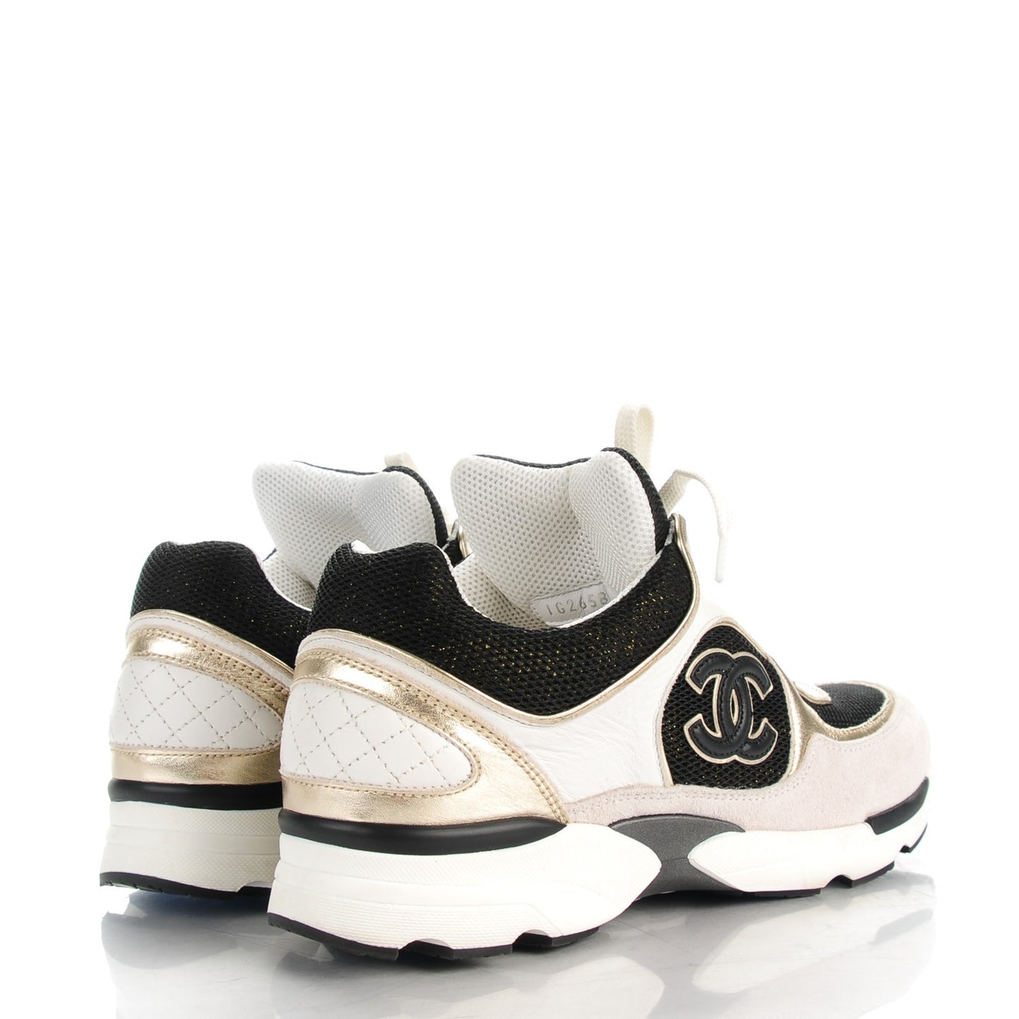 Suede Calfskin CC Sneakers 39 Black White Gold