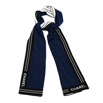 Chanel Cashmere Cotton Silk CC Scarf Navy 2 of 5