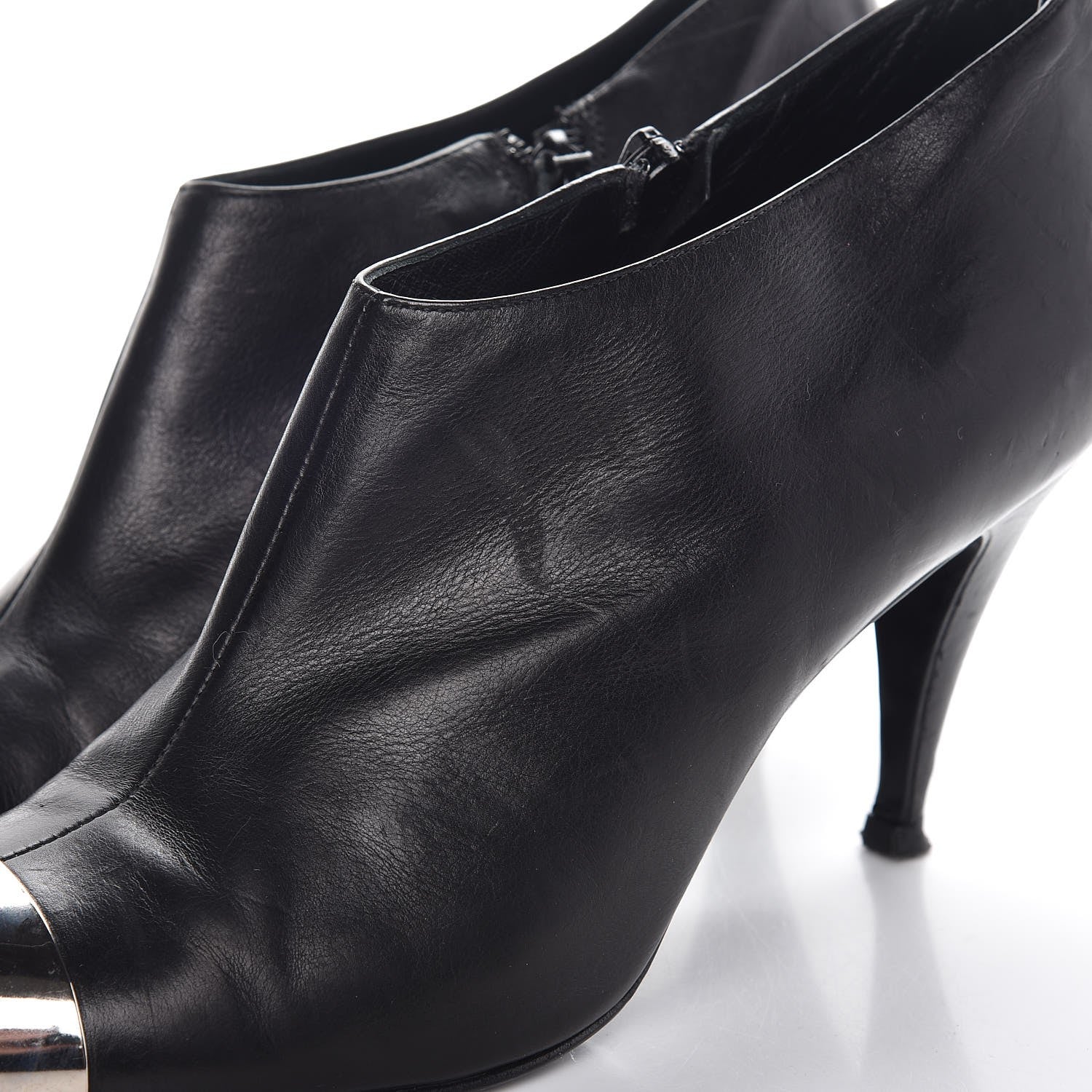 Chanel Calfskin CC Silver Cap Toe Ankle Boots 40 Black 11 of 16