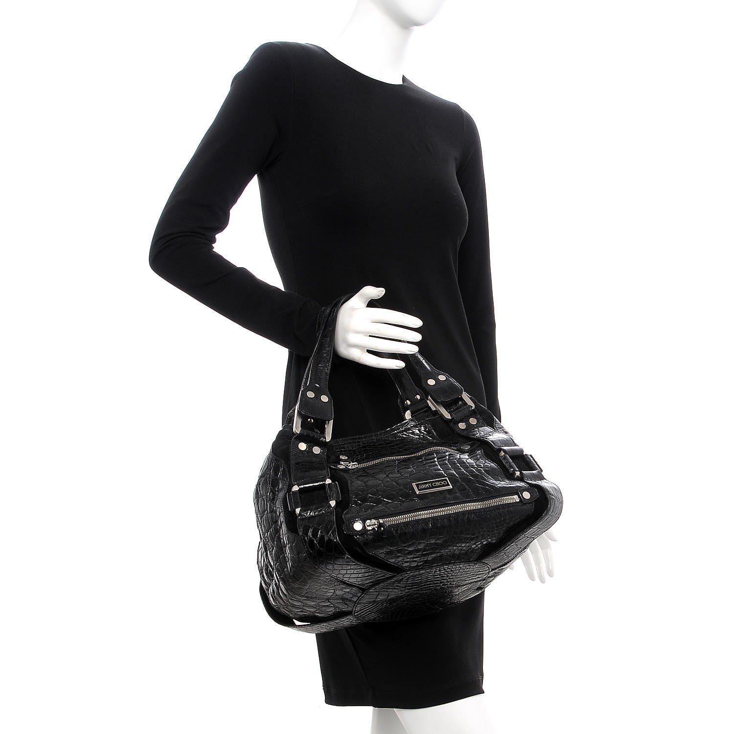 Jimmy Choo Croc Calfskin Embossed Mahala Black 280718 – FASHIONPHILE