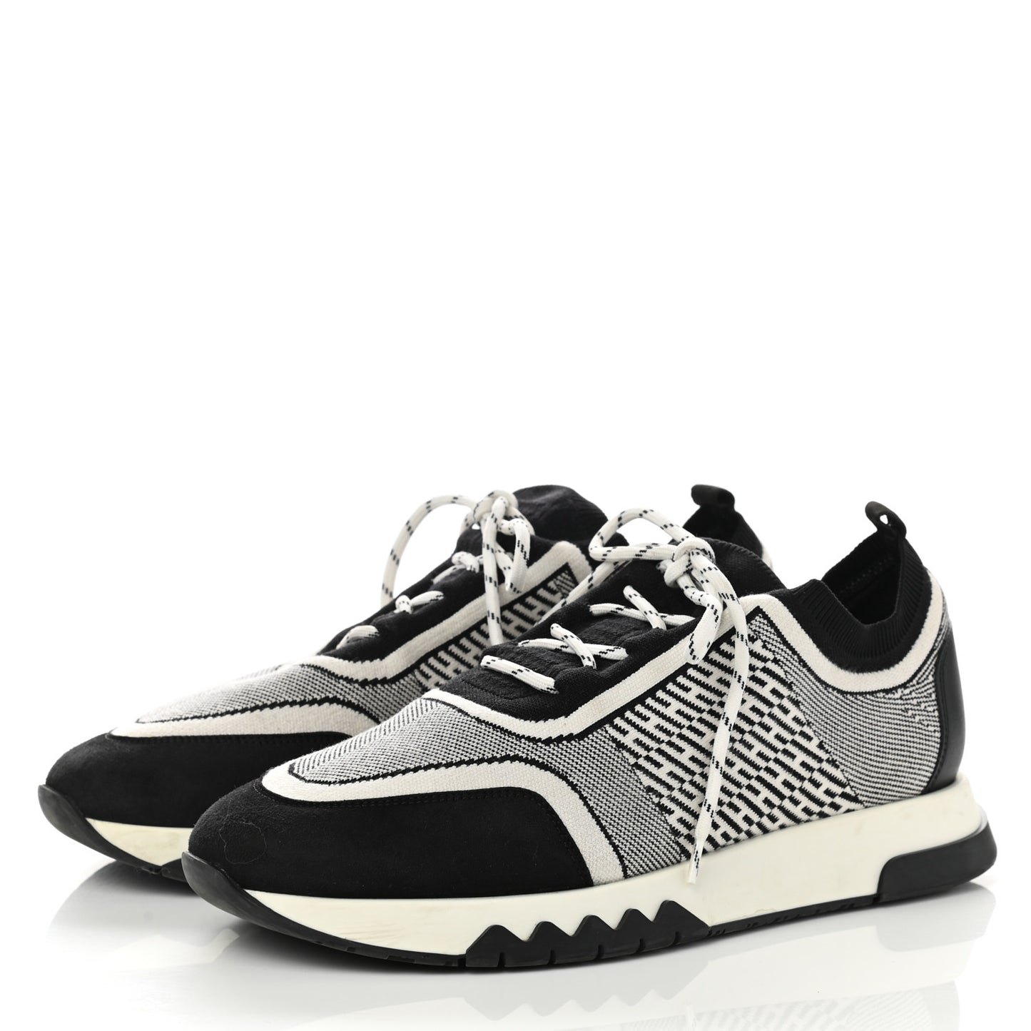 Knit Goatskin Mens Addict Sneakers 41 Black White