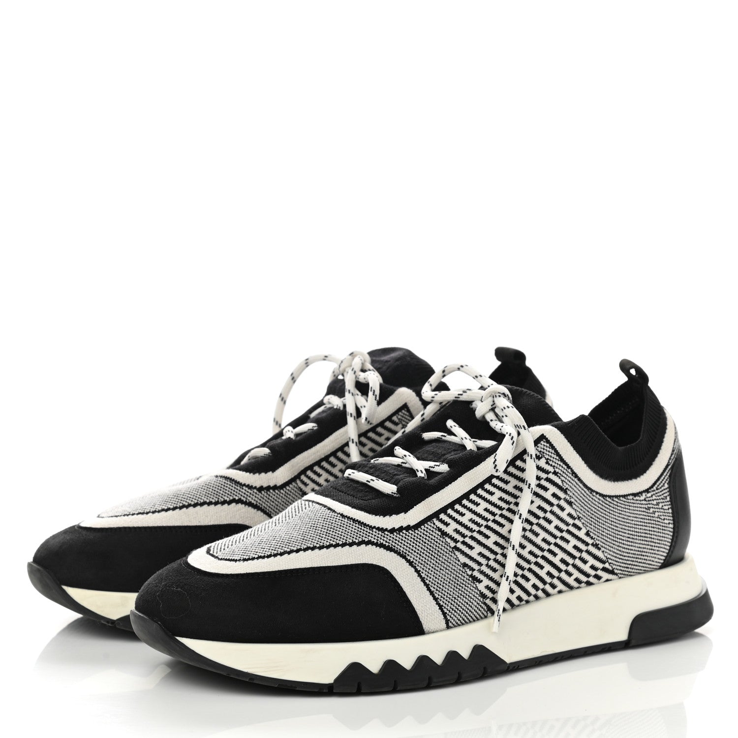 Hermes Knit Goatskin Mens Addict Sneakers 41 Black White 3 of 9