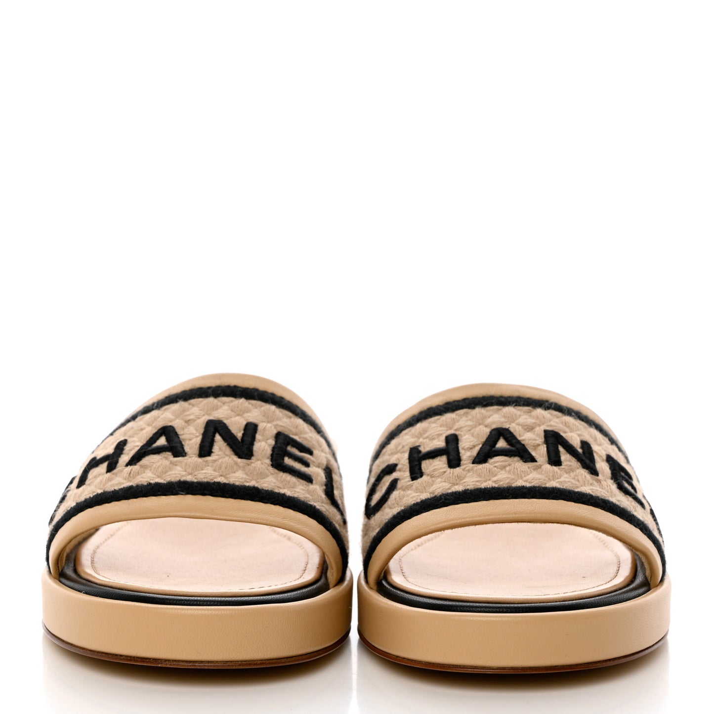 Lambskin Embroidered Logo Mules 41.5 Beige Black