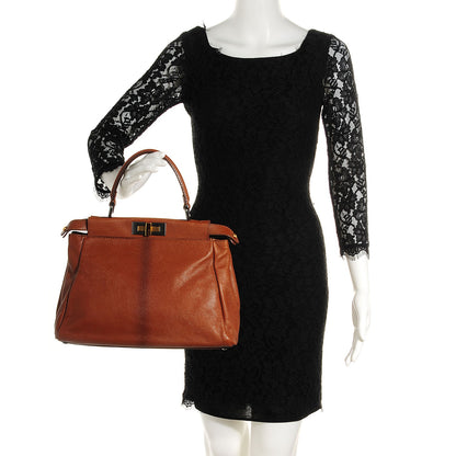 Fendi Goatskin Zucca Medium Peekaboo Iconic Satchel Cuoio Tobacco Moro 2 of 9
