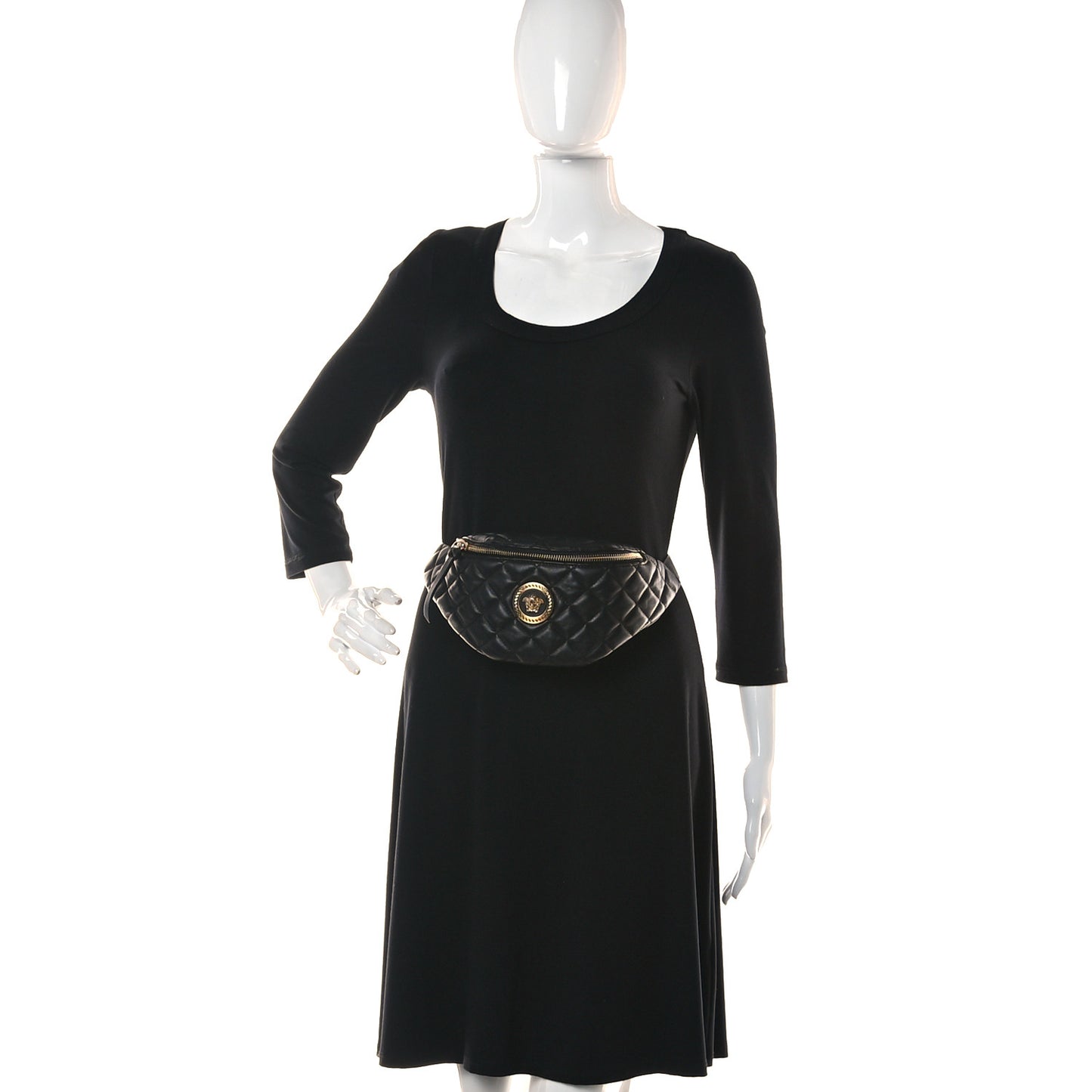 Nappa Quilted Medusa Belt Bag Black