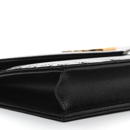 Saint Laurent Grain De Poudre Matelasse Chevron Monogram Envelope Chain Wallet Black 10 of 12